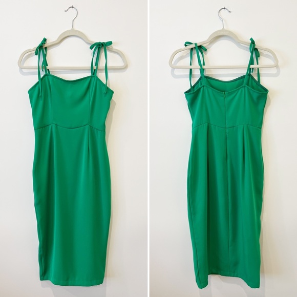 Superdown Kendall Tie Strap Midi Dress Empire Waist Sheath Bodycon Green S - Picture 4 of 7